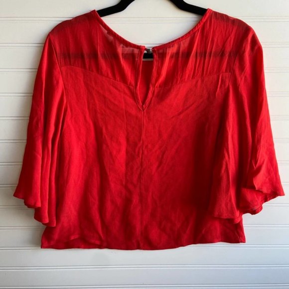 Forever 21 Small Red Chiffon Flare Sleeve Keyhole Babydoll Blouse - Picture 4 of 7